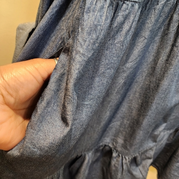 New York and Company Denim Chambray Button Front Roll up Sleeves Shirt D… - Picture 8 of 14